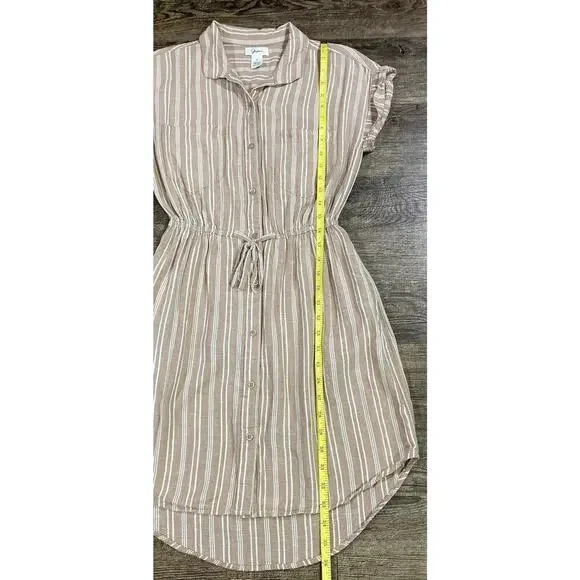 Japna Tan & Cream Collared Striped Button Down Short Sleeve Shirt Dress Sz S - Picture 4 of 6